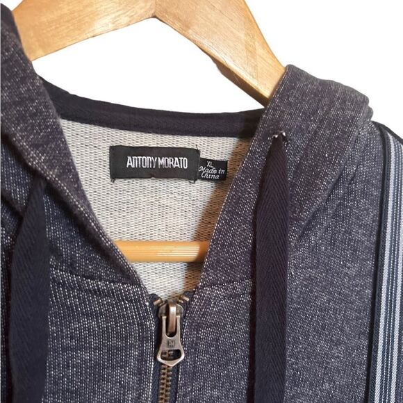 Antony Morato Front Zip Hoodie with Suspenders Gray Size XL - Picture 2 of 5